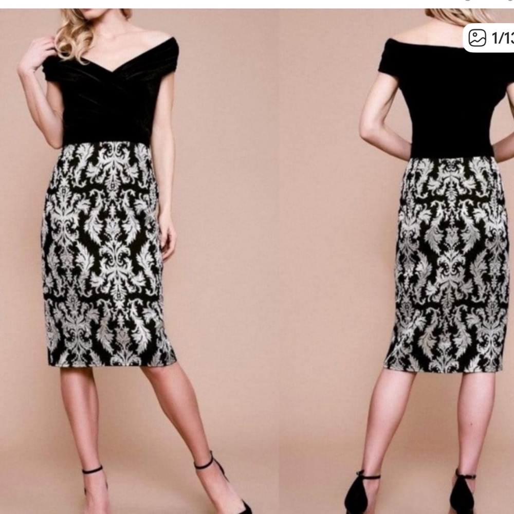 Tadashi shoji off the shoulder cocktail dress